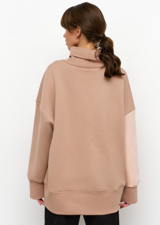 Beige colour footer sweatshirt with a pocket 